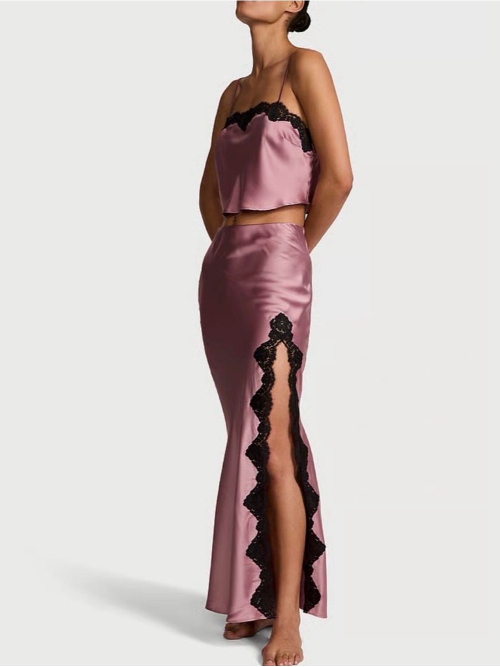 Victoria's Secret Pink Two-Piece Skirt Set with Black Lace Brand New